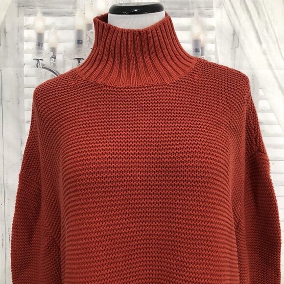 French Connection Size Large Orange Oversized Mock Neck Sweater Pullover Heavy - Picture 4 of 9
